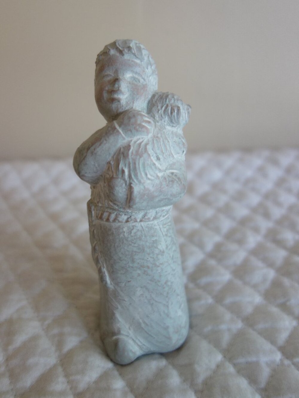 Vntg 2001 ISABEL BLOOM Greenish Hue Concrete Art Figurine Angel Boy w/ Dog